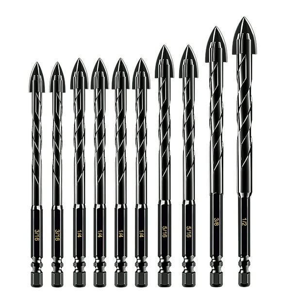 LESYAO 10 Piece Masonry Drill Bit Set Hex Shank Concrete Drill Bit