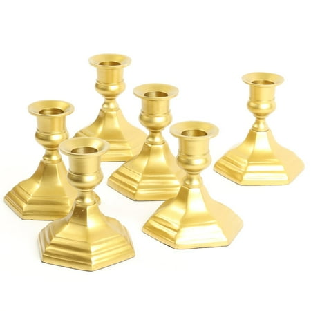 Gold Trim Candlestick Koyal Wholesale Gold Hexagon Taper Candle Holders, Set 6 Metal Candle Bases, Metallic Candlestick Holders ()