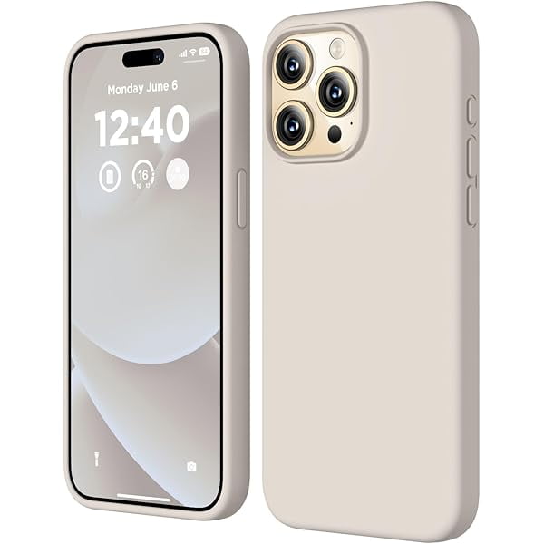 wonima11 Compatible with iPhone 15 Pro Case, Liquid Silicone Case, Full Body Shockproof Protective Cover Slim Thin Phone Case with Soft Anti-Scratch Microfiber Lining, 6.1 inch-Stone