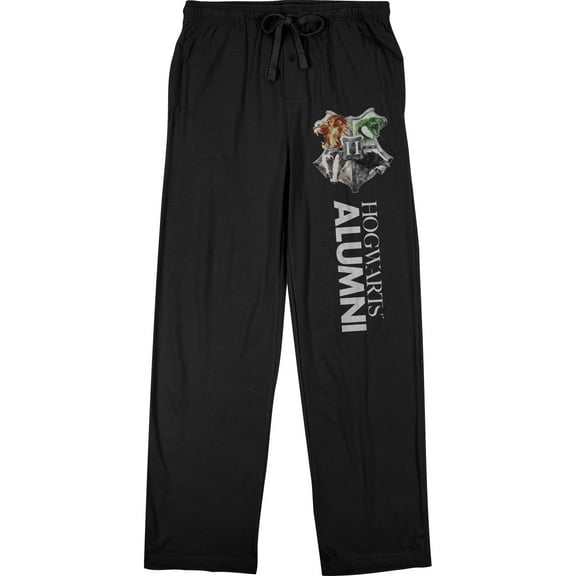 Harry Potter Hogwarts Alumni and Four Houses Men's Black Graphic Sleep Pajama Pants-Medium