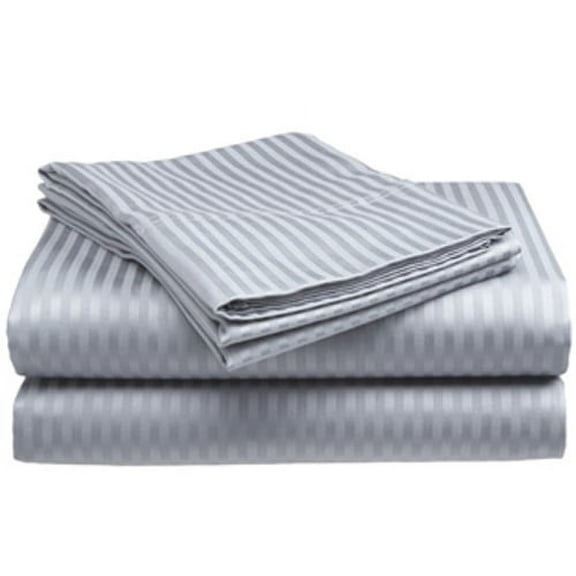 Deluxe Home 100% Cotton 400 Thread Count Dobby Stripe Sheet Set ( Queen, Silver)