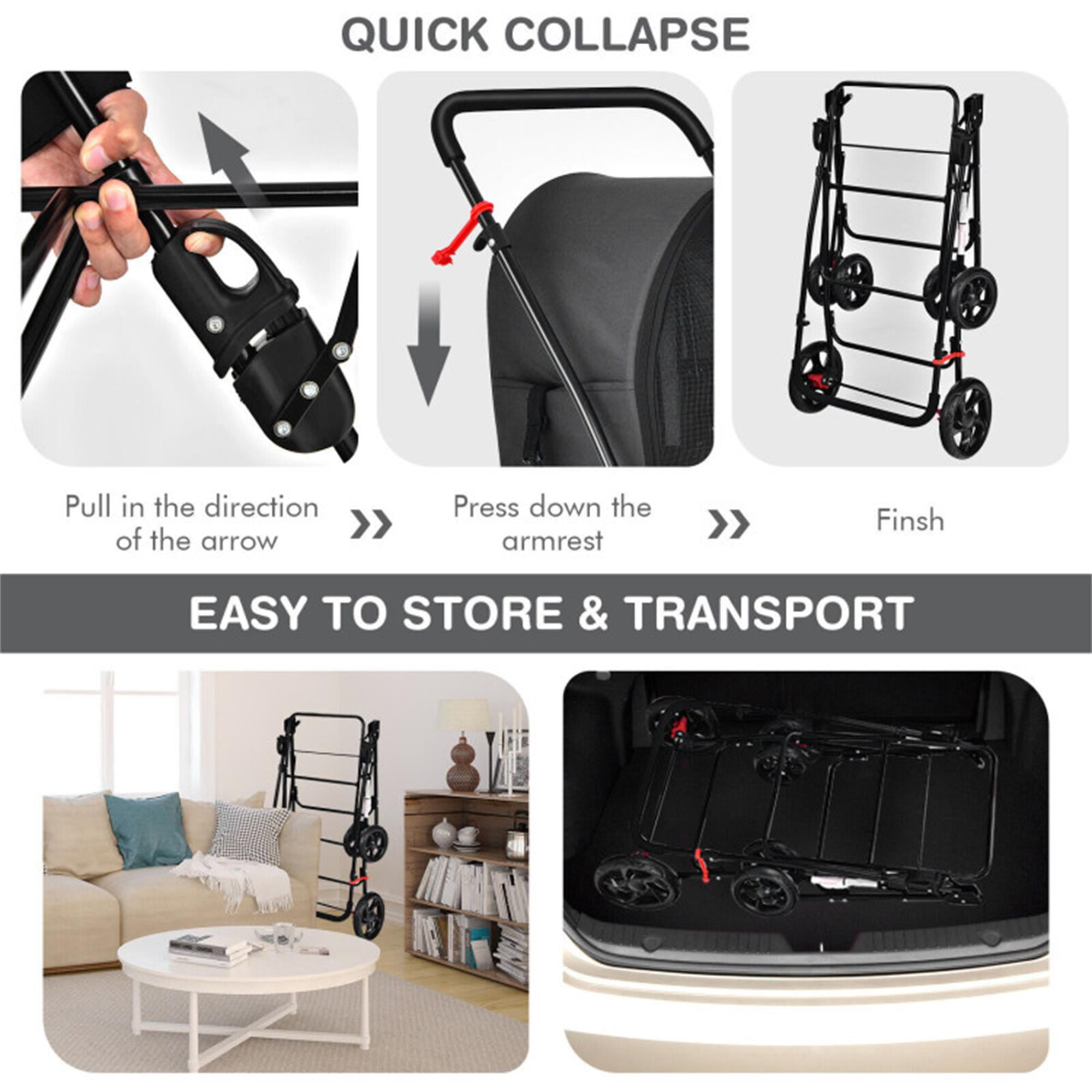 Pefilos 41" Double Pet Stroller Dog Cat Cage Jogger Stroller, 4-in-1 Travel Foldable Carrier Puppy Stroller with Detachable Carriers and Travel Carriage, Black Pefilos 41" Double Pet Stroller Dog Cat Cage Jogger Stroller, 4-in-1 Travel Foldable Carrier Puppy Stroller with Detachable Carriers and Travel Carriage, Black