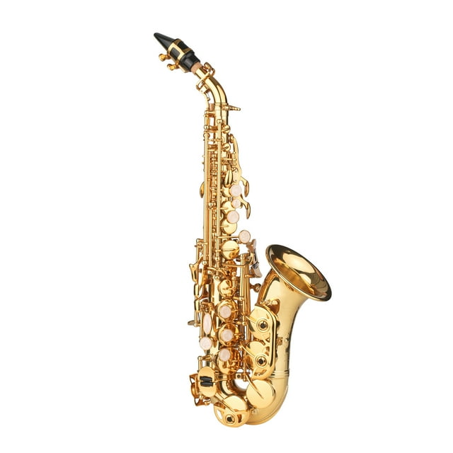 Saxofón Saxofón soprano en Sib Laca dorada Saxo de latón con estuche para instrumentos Boquilla Correa para el cuello Paño de limpieza Cepillo para músicos principiantes Tomshoo Saxofón