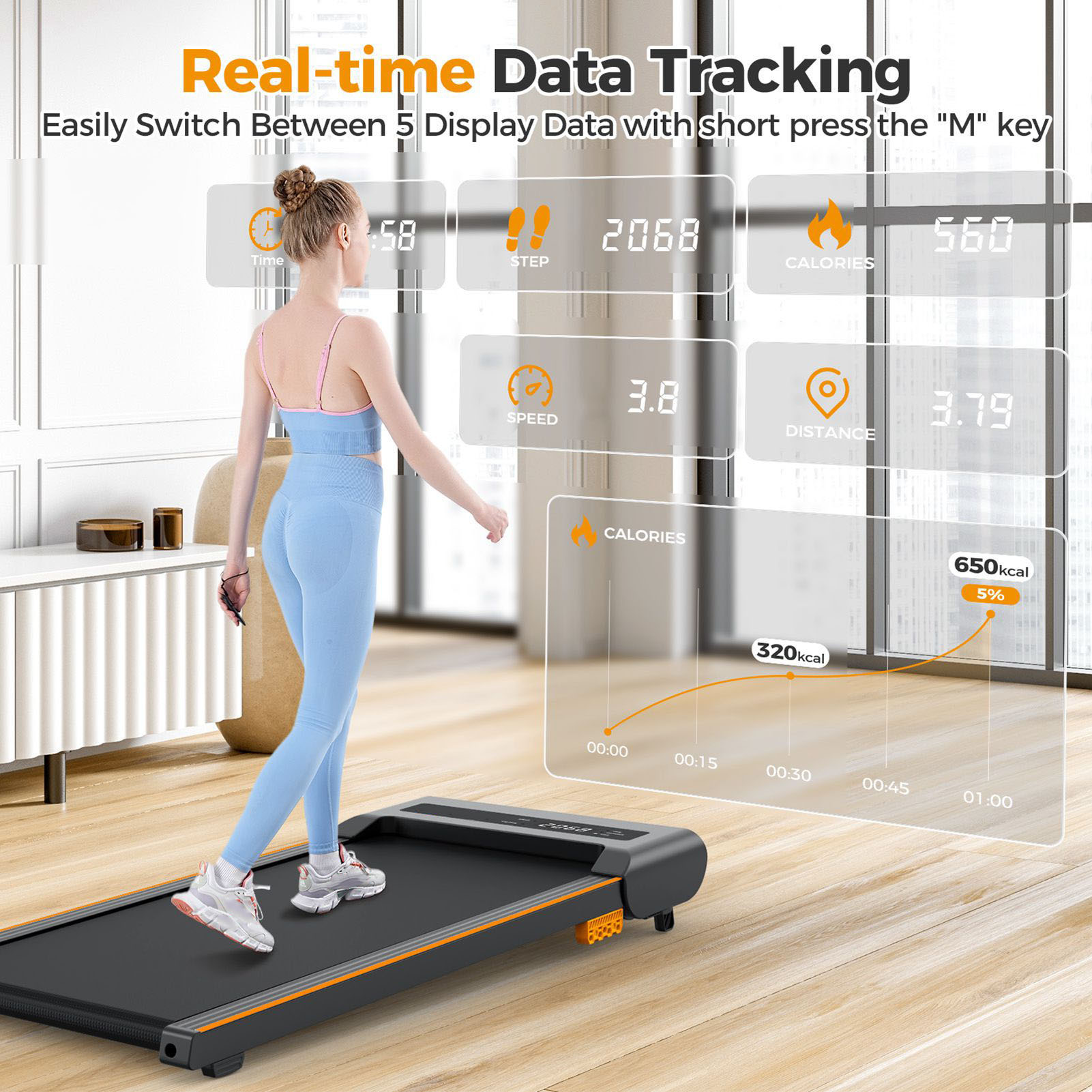 Domqga Under Desk Treadmill for Walking, Electric, Auto Incline, 300 lb Weight Capacity, Black
