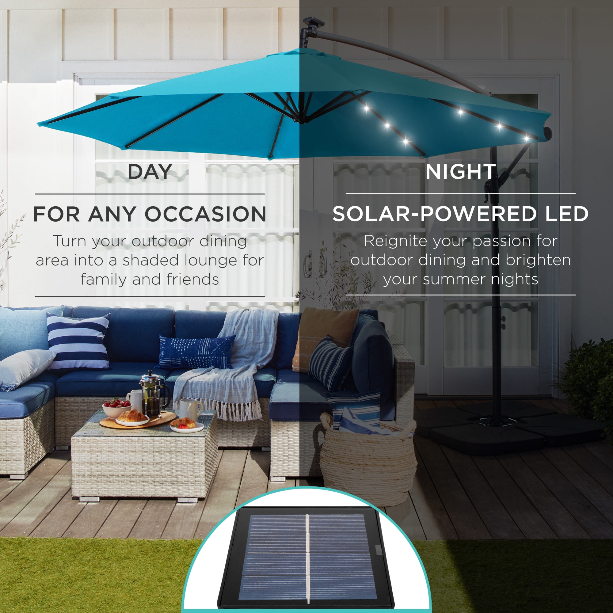 Best Choice Products 10ft Solar LED Offset Hanging Outdoor Market Patio  Umbrella w/ Easy Tilt Adjustment - Fog Gray - Walmart.com