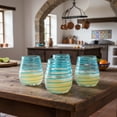 thumbnail image 5 of 10 Strawberry Street Meridia Mexican Glassware, Stemless Wine, Set of 4, Aqua, 5 of 6