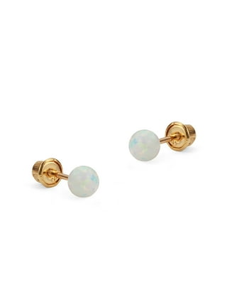 Opal Button 4mm Baby / Toddler / Kids Earrings Screw Back - Sterling Silver