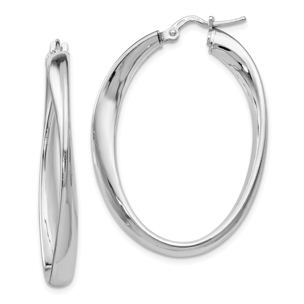 FB Jewels Solid Leslies Sterling Silver Gold-Plated Brushed Oval Hoop Earrings