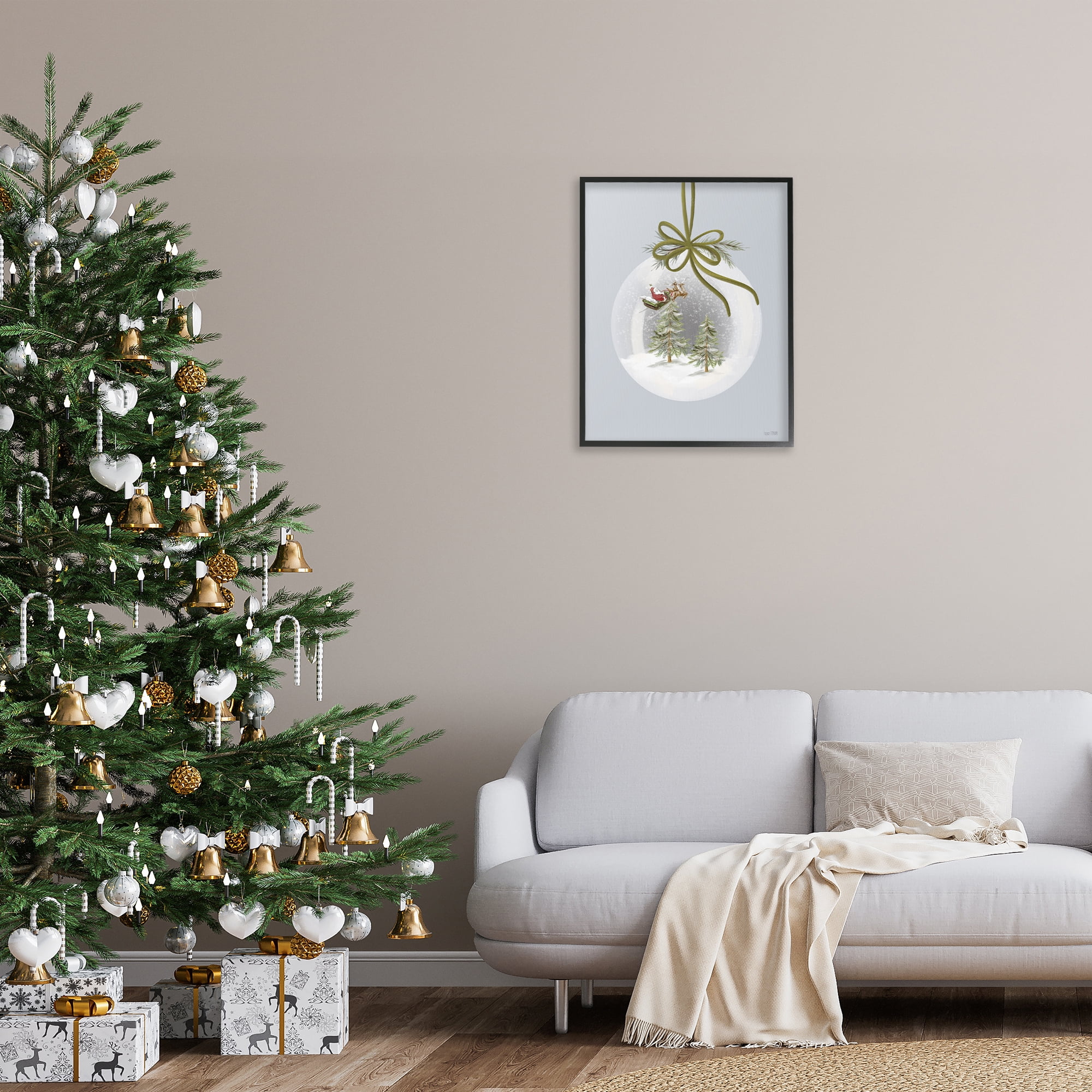 Stupell Industries Santa Sleigh Snowglobe Holiday Painting Black Framed Art Print Wall Art, 24 x 30
