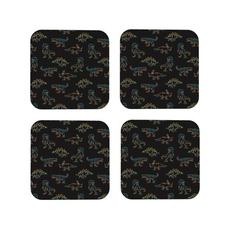 

Drink Coasters Set of 4 Neon dinosaur Leather Coasters for Coffee Table Protector Heat Resistant Cute Coasters for Home Decor Housewarming Gifts Bar Kitchen 4 Inch Square