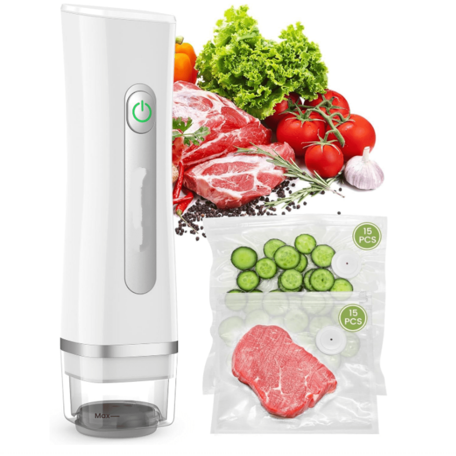 Vacuum Sealer for Food with Visible Water Tank, Handheld Compact Vacuum Sealer Machine with 30 Bags for 6X Preservation & Fresh, White