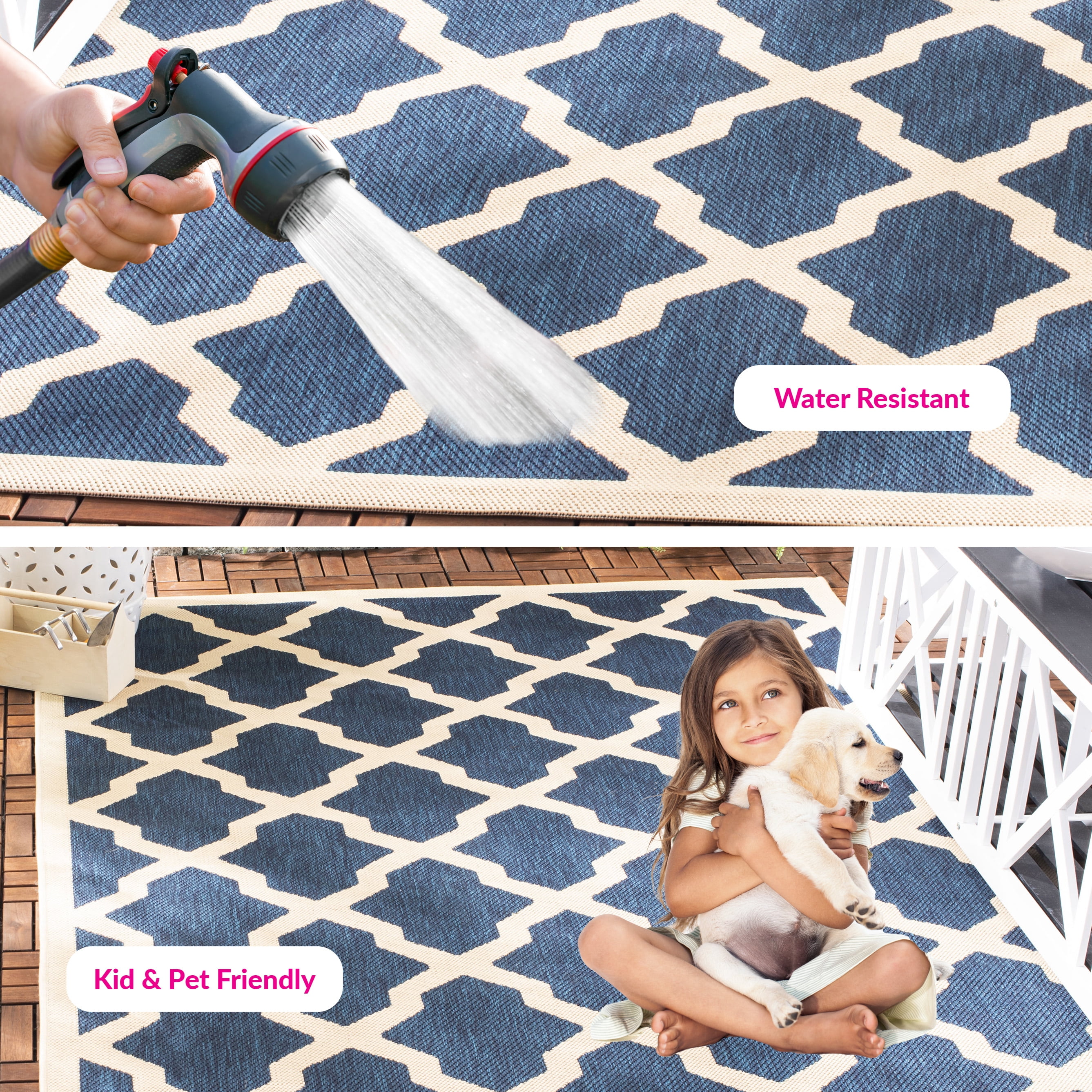 Safavieh Courtyard Amber Geometric Indoor/Outdoor Area Rug, Navy/Beige, 8' x 11'