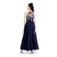 thumbnail image 2 of TEEZE ME Womens Navy Ruffled Textured Floral Sleeveless Halter Full-Length Layered Prom Dress 1, 2 of 3