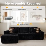 Ovios Modular Sectional Sofa with Chaise, 106 Deep Seat L-Shaped Plush Corduroy Boneless Couch for Apartment, Black