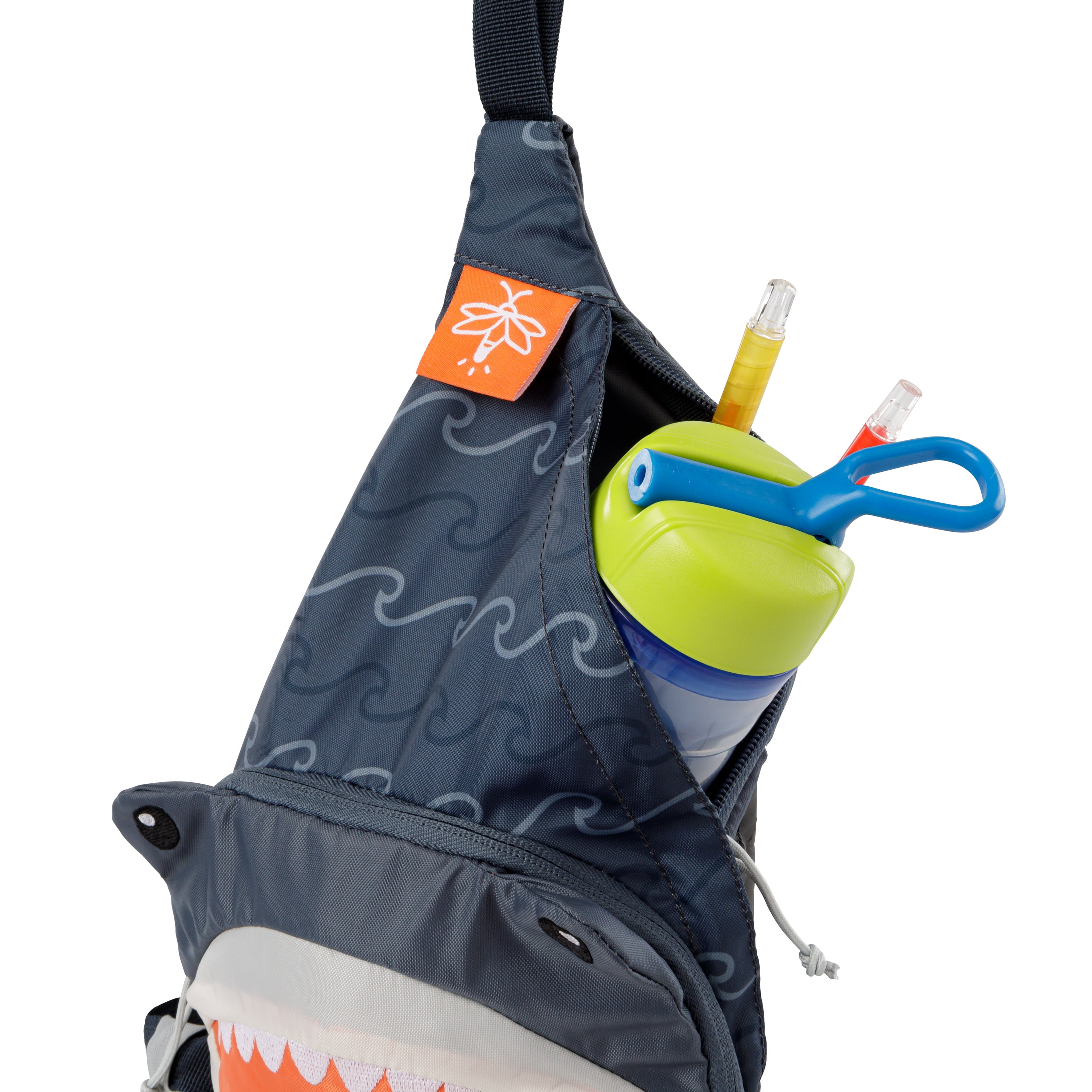 Firefly! Outdoor Gear Finn the Shark Sling Backpack, Navy and Gray, 3 Liter, Kids Backpack