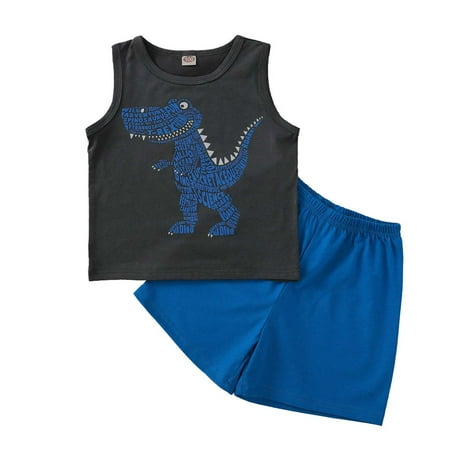 

EHTMSAK Toddler Baby Children Boy Outfits Clothing Set Summer Cartoon Animal Sleeveless Tank Top and Shorts Set Blue 1Y-6Y 90