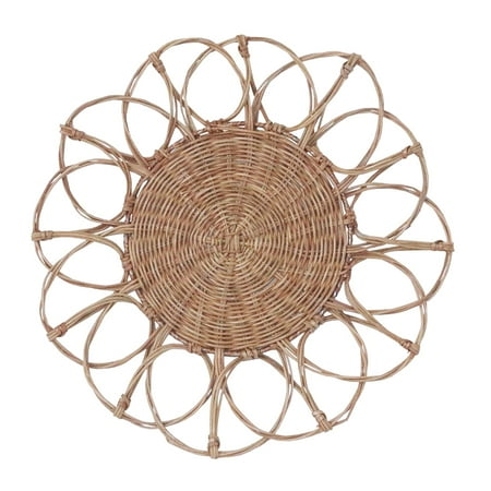 

European Style Rattan Flower Wall Art Decoration Bohemian Woven Hollow Out Circle Pendant Rustic Farmhouse Home Bedroom Ornament