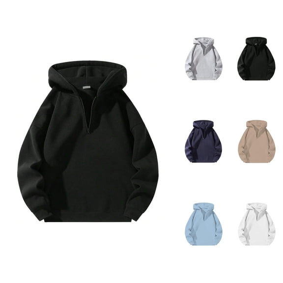 Men's Solid Color Quarter Zip Hoodie Sweatshirt Long Sleeve Crewneck Casual Top for Fall Winter