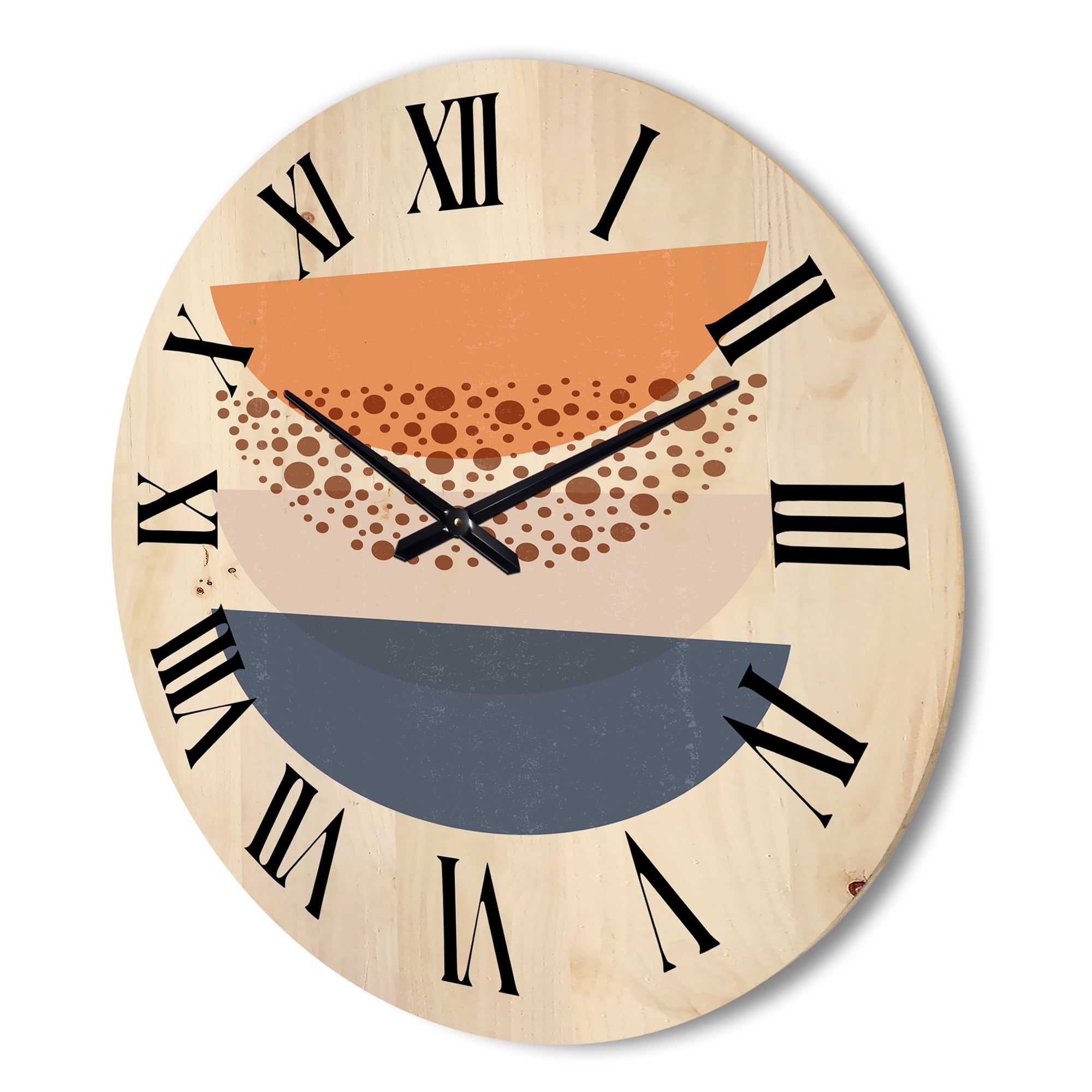 Designart 'Abstract Moon and Sun Geometrics In Blue & Orange' Modern Wood Wall Clock