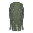 thumbnail image 4 of inhzoy Womens Western Cowgirl Tassels Vest Sleeveless Fringe Waistcoat Army Green XL, 4 of 8