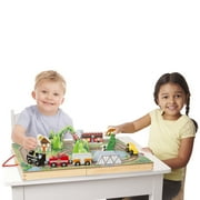 Melissa & Doug 17-Piece Wooden Take-Along Tabletop Railroad and Trains, for Kids and Toddlers 3+