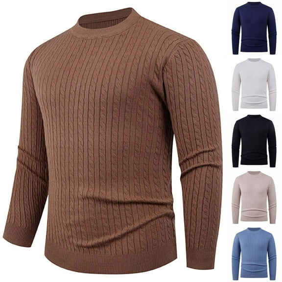 FRSASU Men's Knit Sweater Crewneck Slim Fit Casual Twist Patterned Textured Long Sleeve Cable Knitted Pullover White