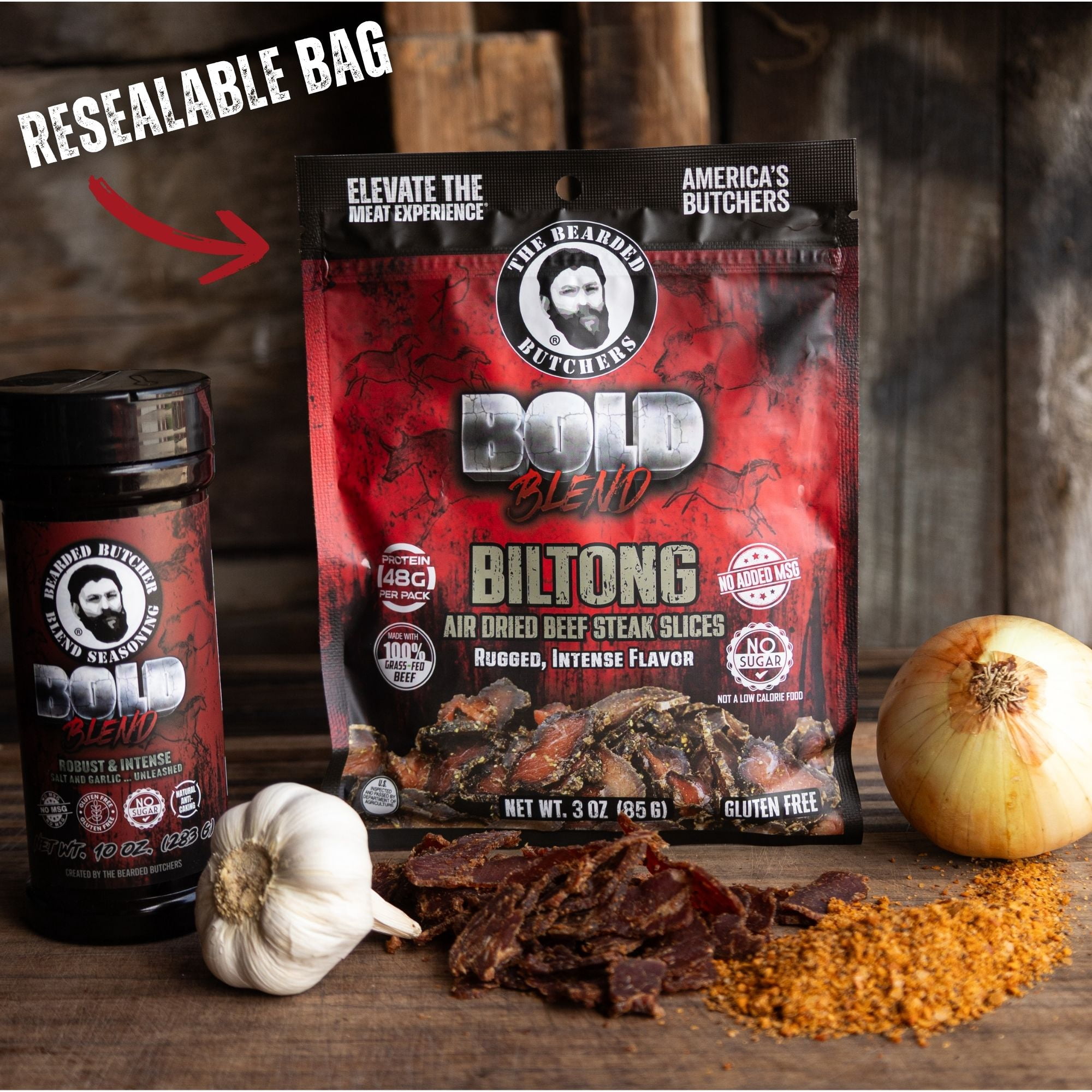 The Bearded Butchers Bold Blend Biltong, 3 oz – Air-Dried Beef Snack, High Protein, Zero Sugar, Gluten-Free, 39g of Protein Per Pack