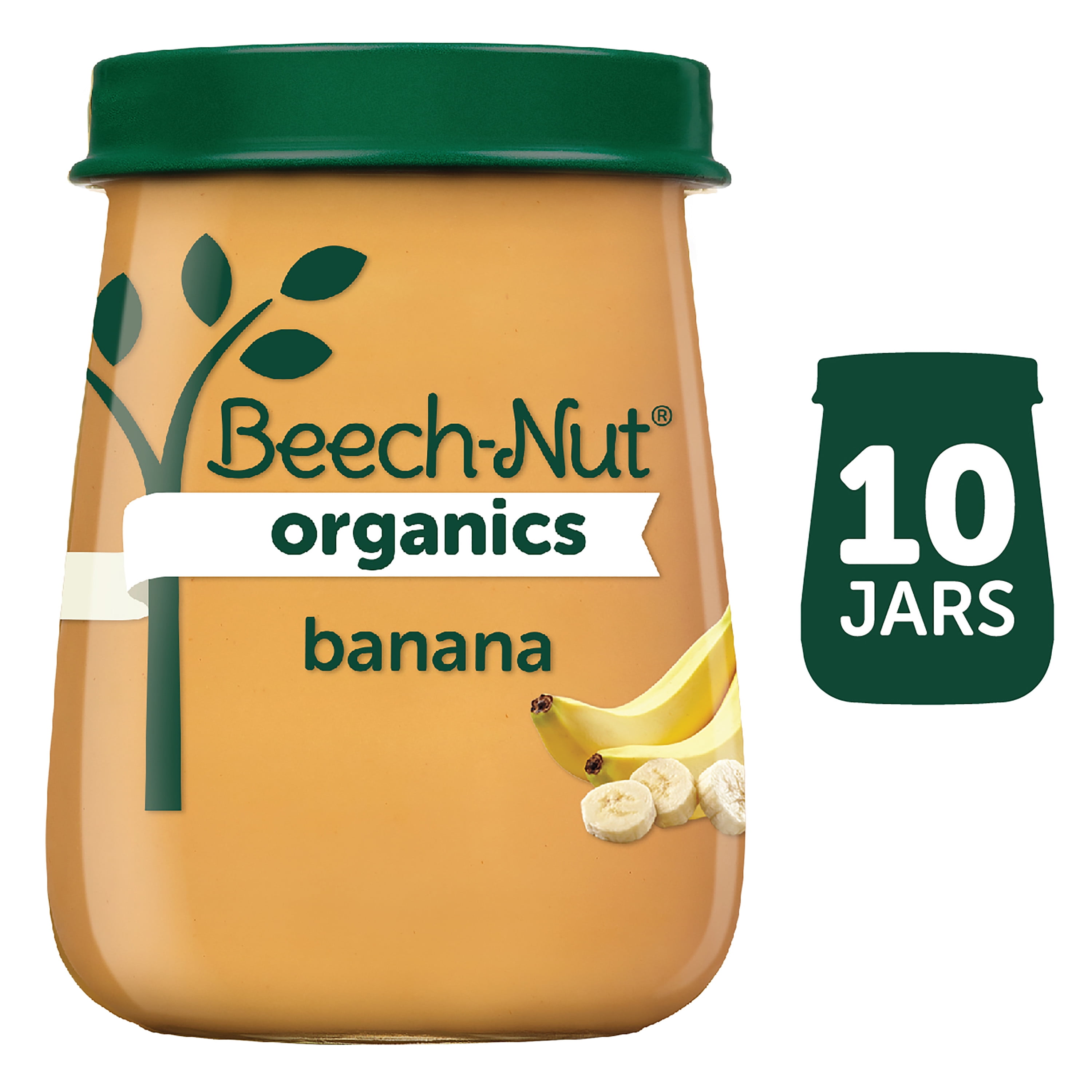 Beech-Nut Organics Non-GMO Stage 2 Baby Food, Banana, 4 oz Jar, 10 Pack