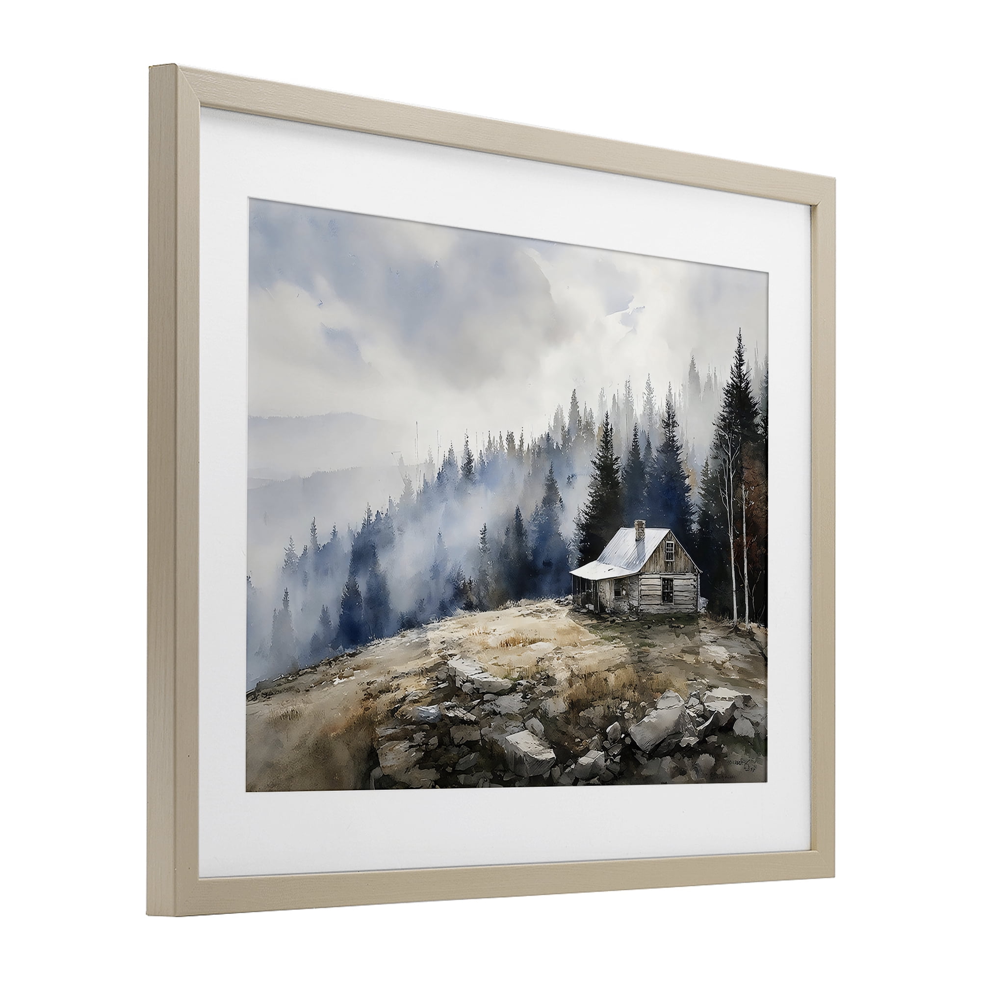 Stupell Industries Misty Cabin on Ridge Birch Framed Print Under Glass, design by Franklyn Gregory