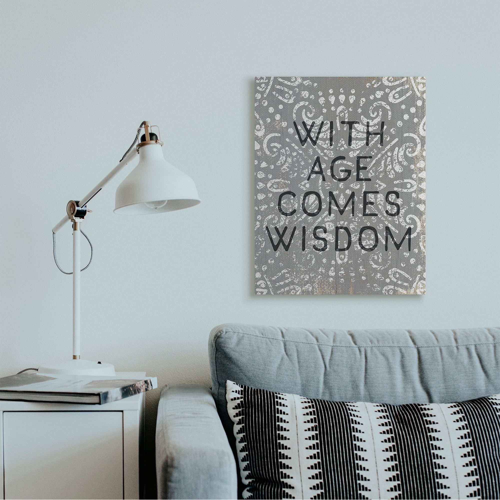 Stupell Industries With Age Comes Wisdom Phrase Grey Boho Pattern Canvas Wall Art by Daphne Polselli