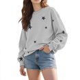 thumbnail image 5 of Women's Star Print No Hood Sweatshirt, Soft Breathable Polyester Long Sleeve Pullover Top with Comfort Fit for Casual Daily Wear, Winter Season, Street Fashion and Outdoor Activities Light Ashy S, 5 of 9