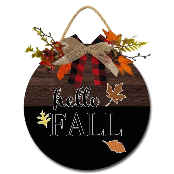 Eveokoki 12" Hello Fall Wreaths for Front Door Decor Hello Welcome Sign for Front Door Farmhouse Wall Decor,Hello Fall Thanksgiving Sign Fall Home Wreath Welcome Signs Round Wreath Sign