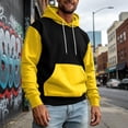 thumbnail image 2 of IAJDKMEK Men's Hoodie Sweatshirt Long Sleeve - Color Block with Pockets Casual Sports Pullover, Comfortable Hooded Top for Men,Yellow XL, 2 of 5