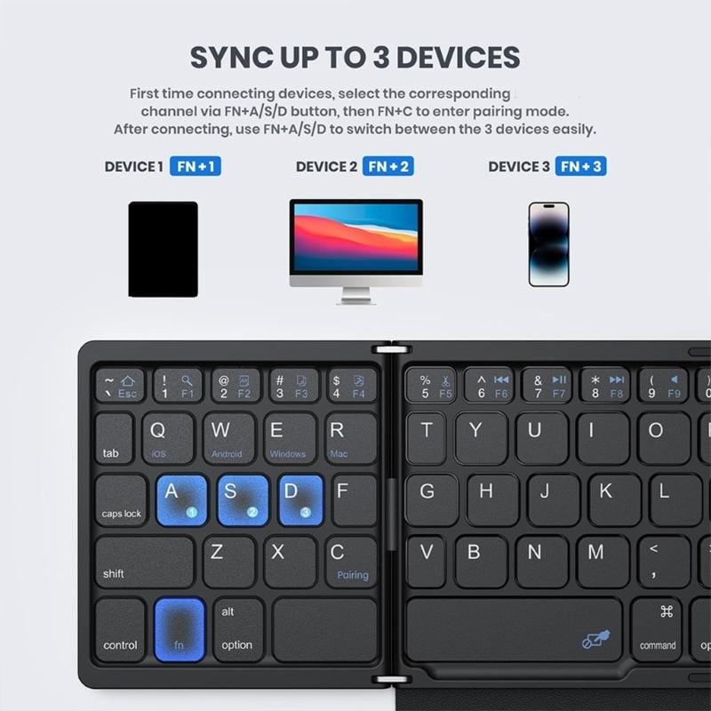 Foldable Bluetooth Keyboard With Large Touchpad And Numeric Keypad Auto Sleep For Tablets, Smartphones, Laptops
