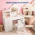 thumbnail image 3 of Litake Kids Vanity Desk with Mirror and Lights, Pink Princess Wooden Makeup Vanity with Chair, Storage Shelves and Drawers, 2-in-1 Girls Dressing Table, 3 of 7