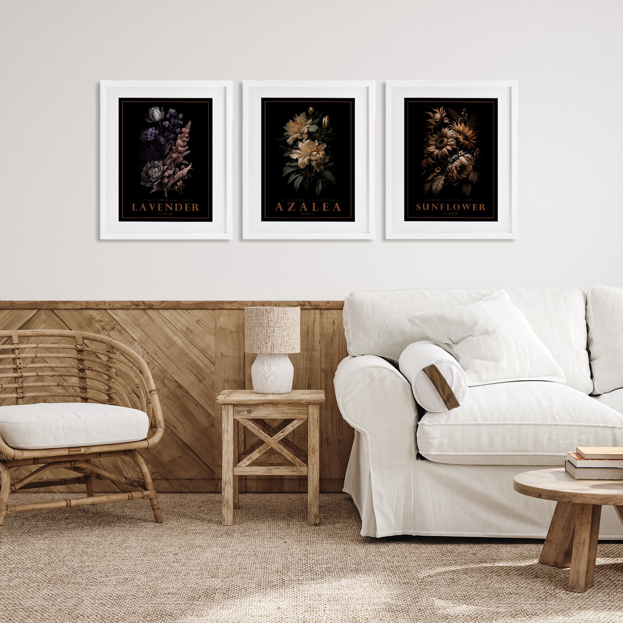Stupell Industries Antique Botanical Herb Bushels 3 Piece White Framed Print Under Glass Set, design by Christopher Giampietro
