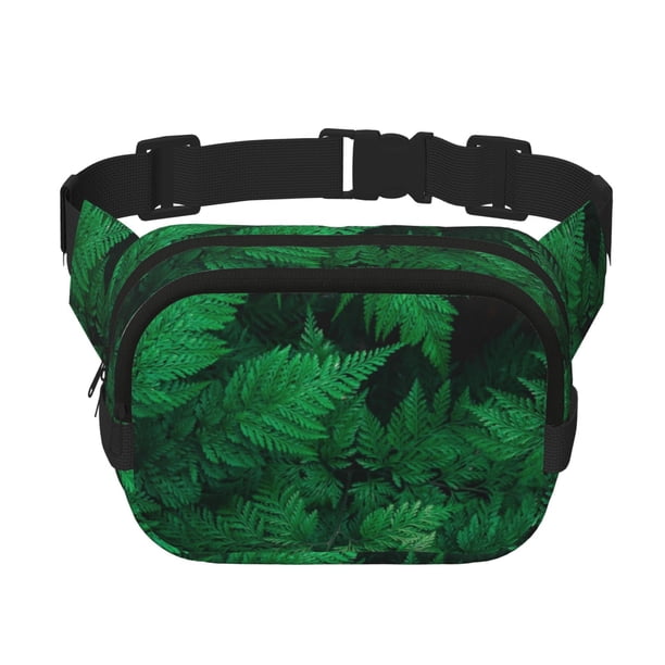 Fotbe Green Leave Fern Cangurera Cuadrada con Estampado de Doble Capa, Bolsa de Cintura Ajustable Mini para Hombres y Mujeres