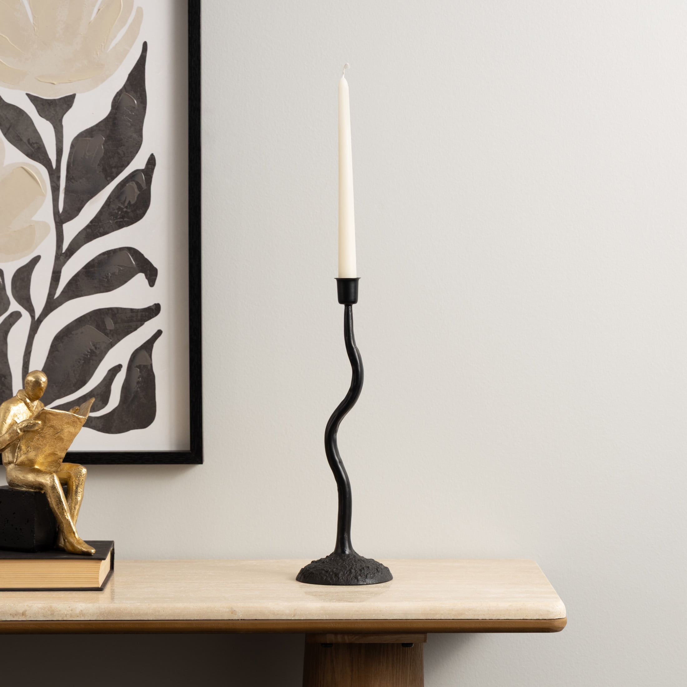 DecMode Black Metal Candle Holder with Round Base