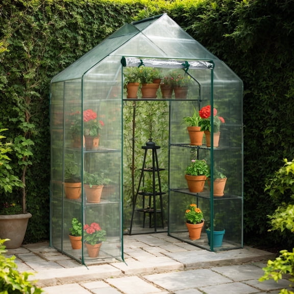 Portable Walk-in Mini Greenhouse, 56" x 29" x 77", Transparent PVC Cover with 4 Sturdy Shelves, Lightproof & Waterproof Plant House for Outdoor Garden Use