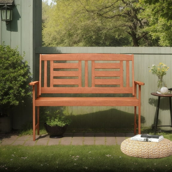 Demifill Outdoor Solid Wood Loveseat Hardwood 2-Seat Bench, Bench with Inclined Backrest and Slatted Seat for Outdoor as Garden, Backyard, Porch, Natural