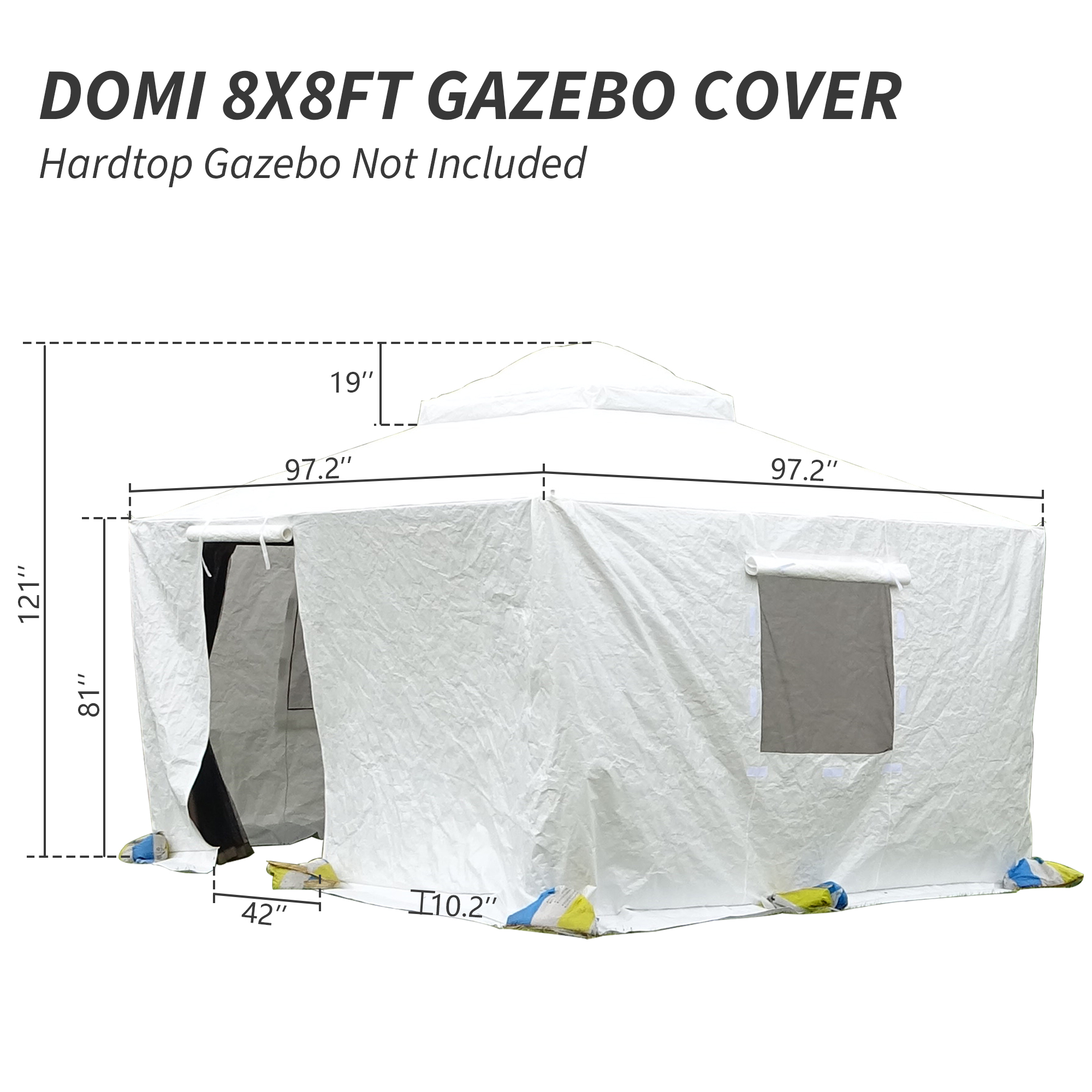 Gazebo Accessories 8' x 8' Double Roof Universal Winter Gazebo Cover for Hardtop Gazebos,Enclosed Cover with Sidewalls and Mesh Windows Waterproof (White)