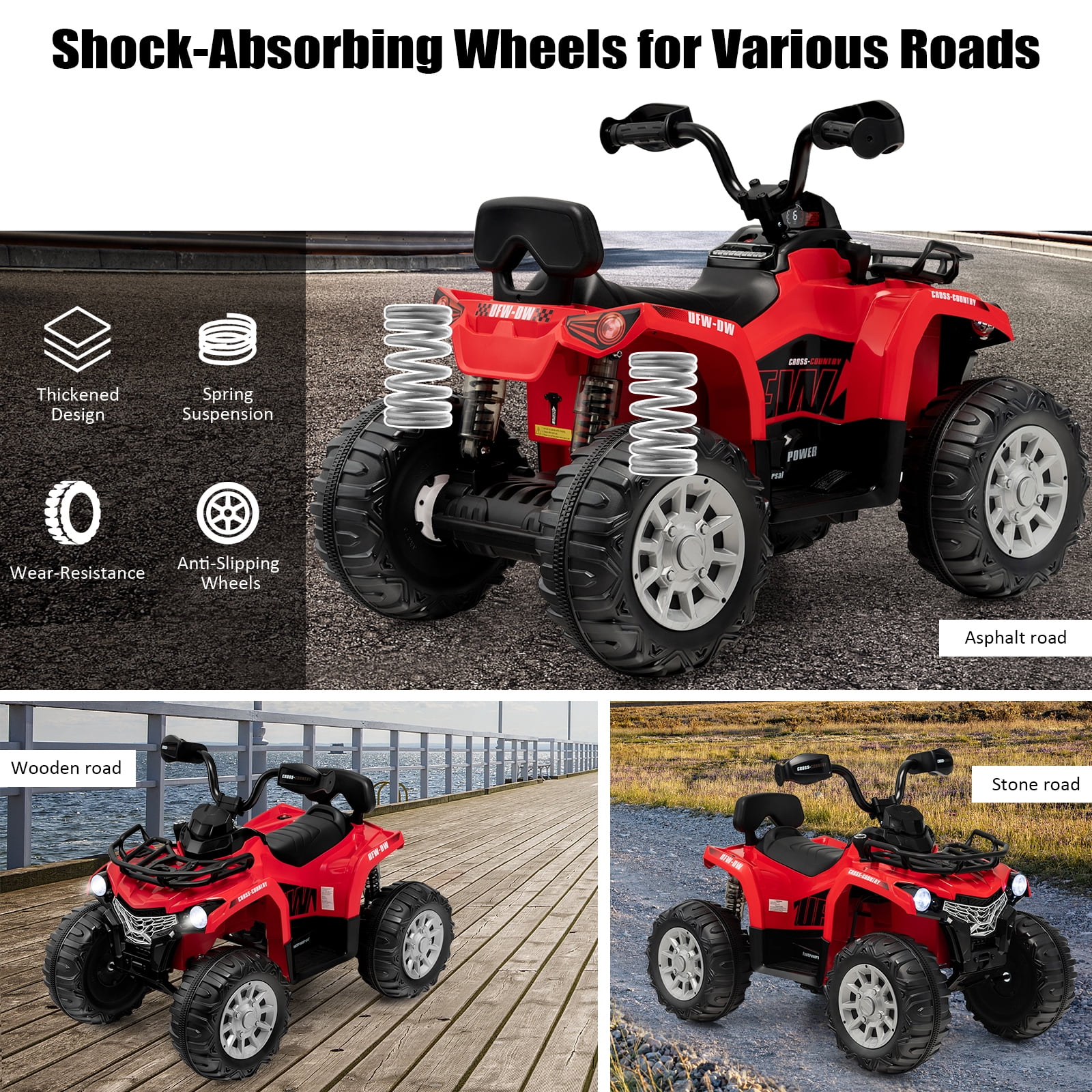 Infans 12V Kids Ride On ATV Electric 4-Wheeler Quad 2 Speeds w/ Mp3 & Headlights Red