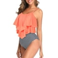 thumbnail image 4 of Ponceau Women's Tankini Swimsuits Two Piece High Waisted Bathing Suit for Women Best Tummy Control Swimwear Orange-White Striped S, 4 of 6