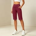 thumbnail image 5 of Women's Bermuda Long Shorts 14" Knee Length Capris with Pockets High Waisted Athletic Casual Shorts for Women Wine XXL, 5 of 8
