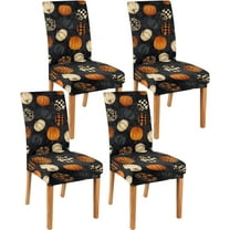 Halloween Chair Covers Set of 4,Holiday Dining Stretch Removable Protector,Fall Checkered Pumpkin Chair Back Covers Farmhouse Decor,Colorful Seat Slipcovers for Dining Room and Party