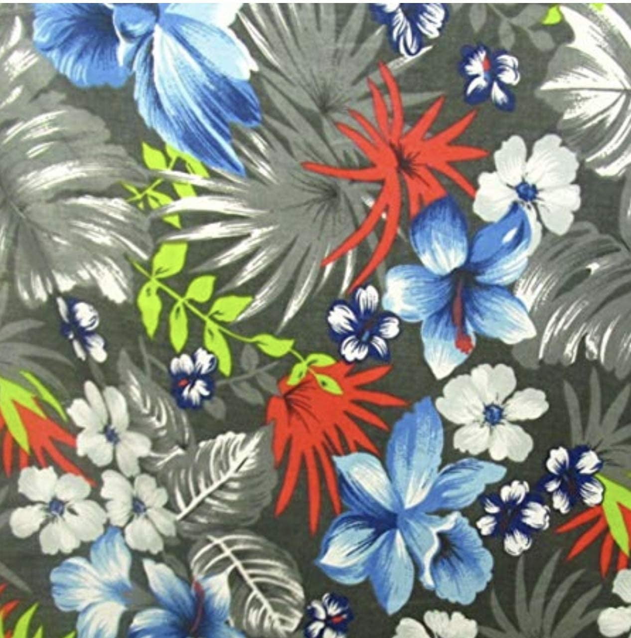 Navy Botanical Print 100% Polyester Peachskin Fabric Floral 59" 