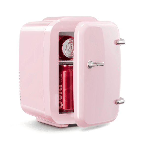 Mini Fridge, 4 Liter/6 Can Mini Makeup Fridge, 110V AC/ 12V DC Portable Thermoelectric Cooler&Warmer for Skincare, Drink, Cosmetic, Medicine, Small fridge for Bedroom, Office, Dorm, Car, Pink