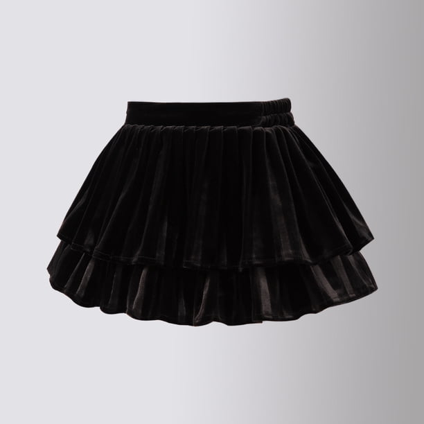 Falda plisada de terciopelo dorado para niña, falda francesa de doble capa con vuelo tipo pastel, de corte A, para otoño e invierno