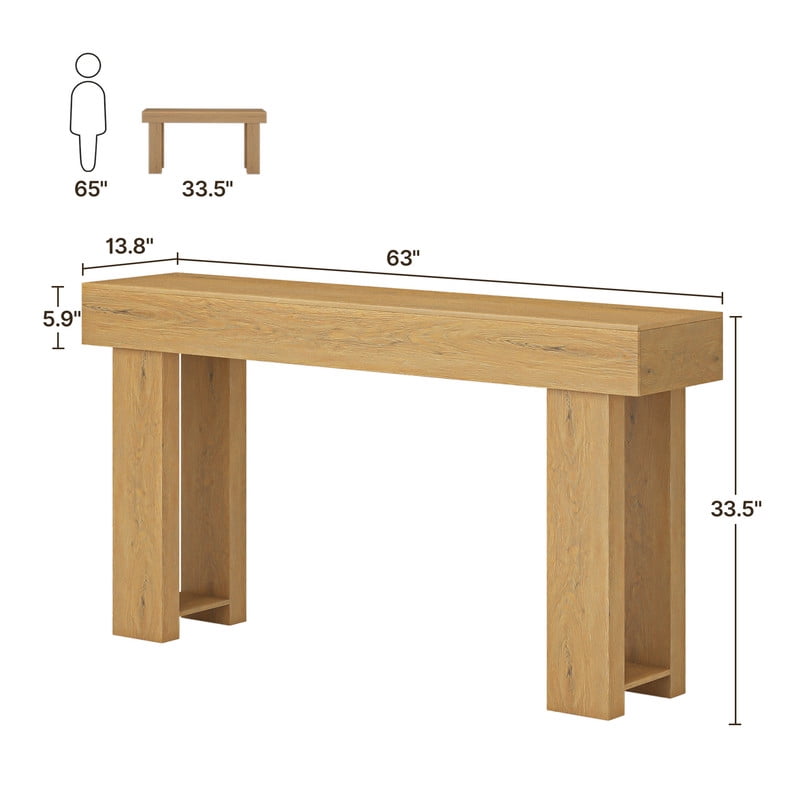 63” Farmhouse Console Table, Narrow Long Sofa Table for Behind Couch, Rustic Wood Entryway Table for Hallway, Living Room & Entrance, Natural
