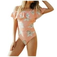 thumbnail image 2 of Floenr Bathing Suit for Women,Women's Sexy Off Back Floral Print Ruffle Off Shoulder One Piece Swimsuit Bikini, 2 of 6